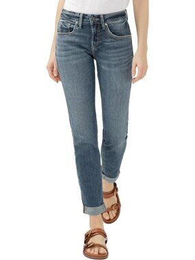 Dark Wash Women's Boyfriend Mid Rise Relaxed Fit Jeans - Stylish & Comfortable